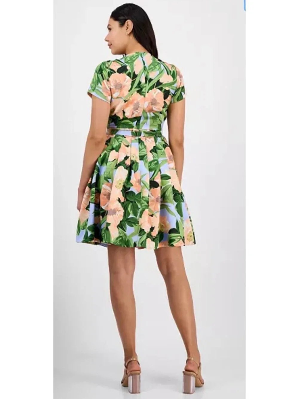 Tahari ASL Women's Floral Belted Pleated Short Sleeve Dress Size 8 - Picture 2 of 16